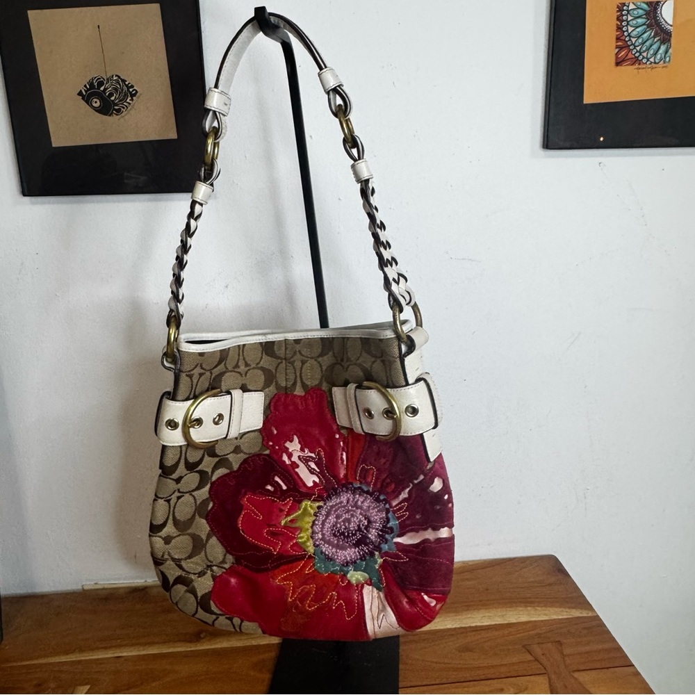 Coach Floral Patterned Shoulder Bag - Red and Brown